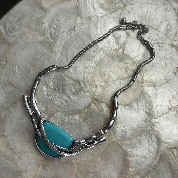 Silver and turquoise stone pendant statement necklace western - Picture 3 of 3